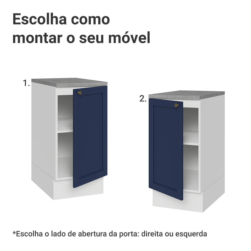 Balcão de Cozinha 40 x 60 cm 1 Porta (Com Tampo) Branco/Azul Vik Madesa - Image 4