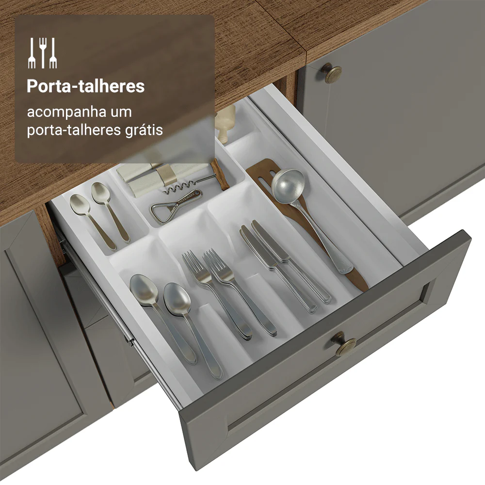 Balcão de Cozinha 40 x 60 cm 3 Gavetas (Sem Tampo) Rustic/Cinza Vik Madesa - Image 8