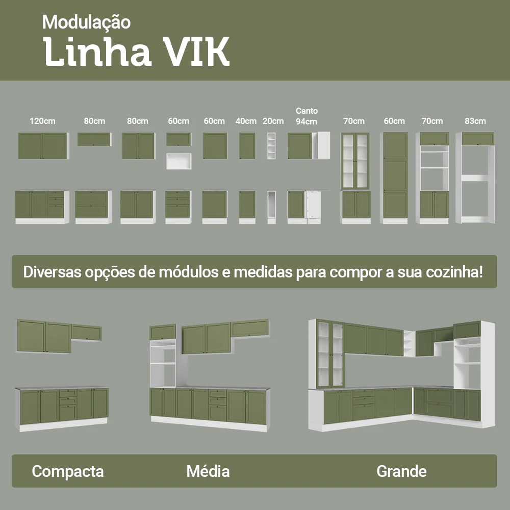 Balcão de Cozinha 40 cm 3 Gavetas Branco/Verde Vik Madesa - Image 10