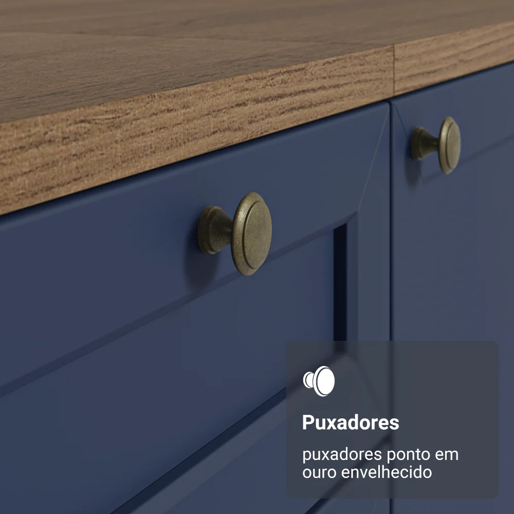 Balcão de Cozinha 40 cm 3 Gavetas Rustic/Azul Vik Madesa - Image 6