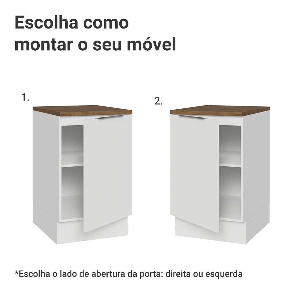 Balcão de Cozinha 50 x 60cm 1 Porta Branco Tampo Rustic Stella Madesa - Image 4