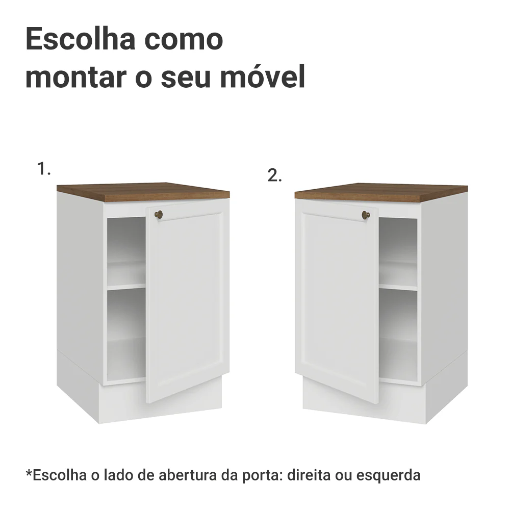 Balcão de Cozinha 50 x 60cm 1 Porta Branco Tampo Rustic Vik Madesa - Image 4