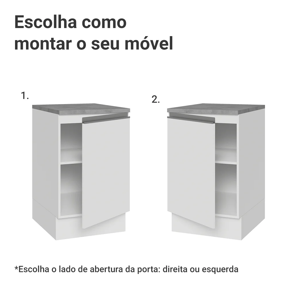 Balcão de Cozinha 50 x 60cm 1 Porta (Com Tampo) Branco Glamy Madesa - Image 4