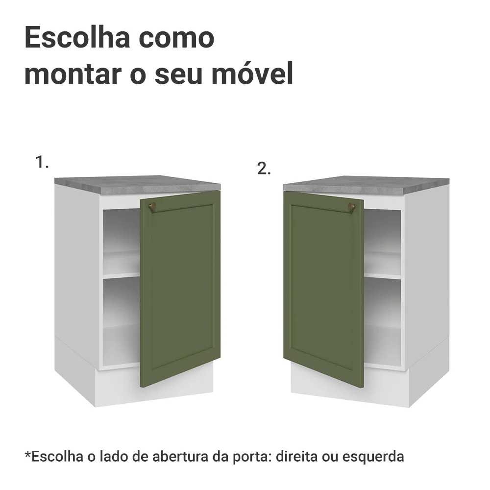 Balcão de Cozinha 50 x 60cm 1 Porta (Com Tampo) Branco/Verde Vik Madesa - Image 4