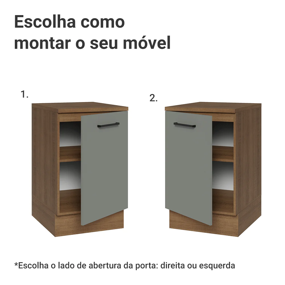 Balcão de Cozinha 50 x 60cm 1 Porta (Com Tampo) Rustic/Cinza Agata Madesa - Image 4
