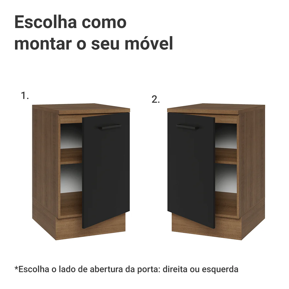 Balcão de Cozinha 50 x 60cm 1 Porta (Com Tampo) Rustic/Preto Agata Madesa - Image 4