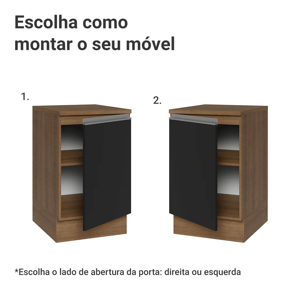 Balcão de Cozinha 50 x 60cm 1 Porta (Com Tampo) Rustic/Preto Glamy Madesa - Image 4