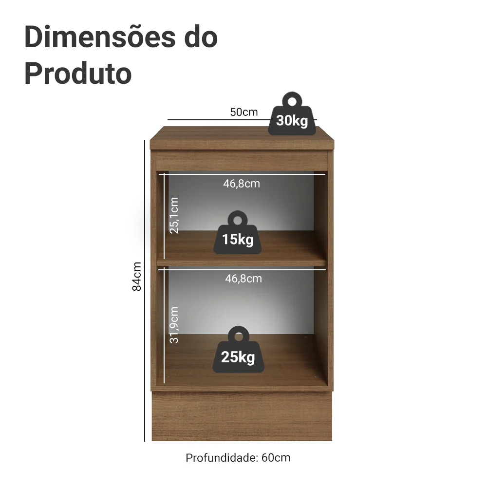 Balcão de Cozinha 50 x 60cm 1 Porta (Com Tampo) Rustic Stella Madesa - Image 2