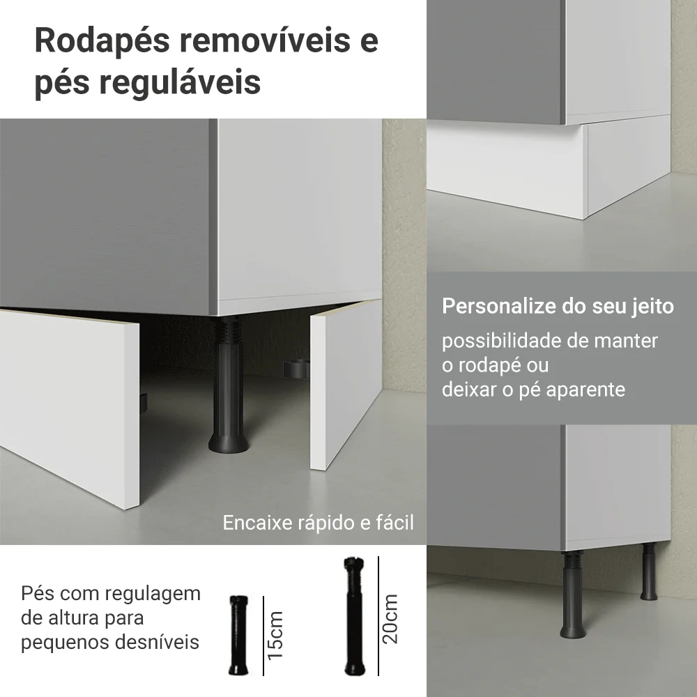 Balcão de Cozinha 50 x 60cm 1 Porta (Sem Tampo) Branco/Cinza Agata Madesa - Image 8