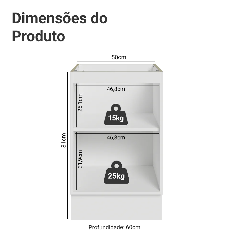 Balcão de Cozinha 50 x 60cm 1 Porta (Sem Tampo) Branco/Cinza Vik Madesa - Image 2