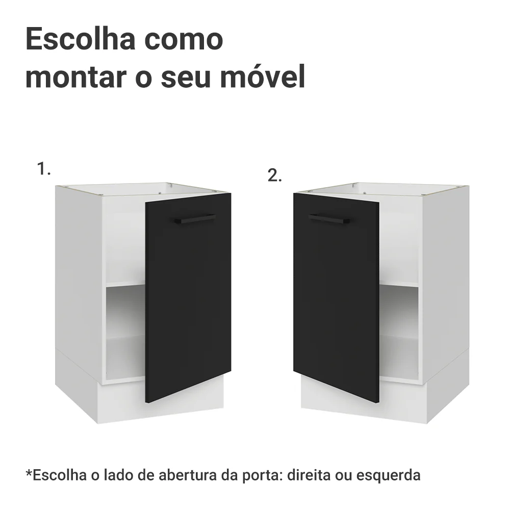 Balcão de Cozinha 50 x 60cm 1 Porta (Sem Tampo) Branco/Preto Agata Madesa - Image 4