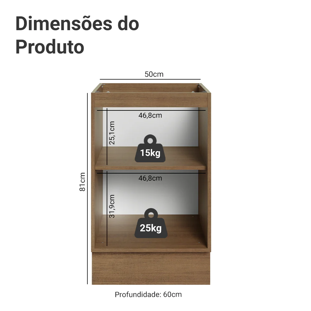 Balcão de Cozinha 50 x 60cm 1 Porta (Sem Tampo) Rustic/Azul Vik Madesa - Image 2