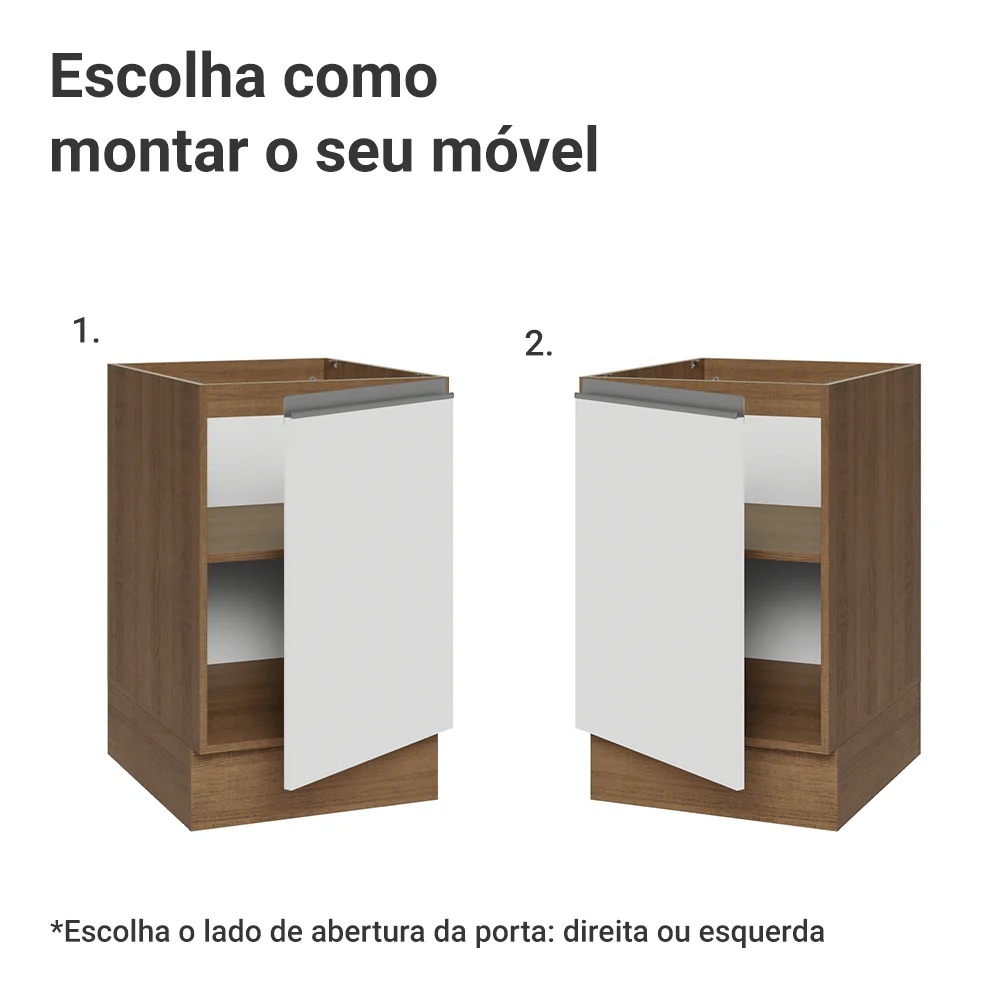 Balcão de Cozinha 50 x 60cm 1 Porta (Sem Tampo) Rustic/Branco Glamy Madesa - Image 4