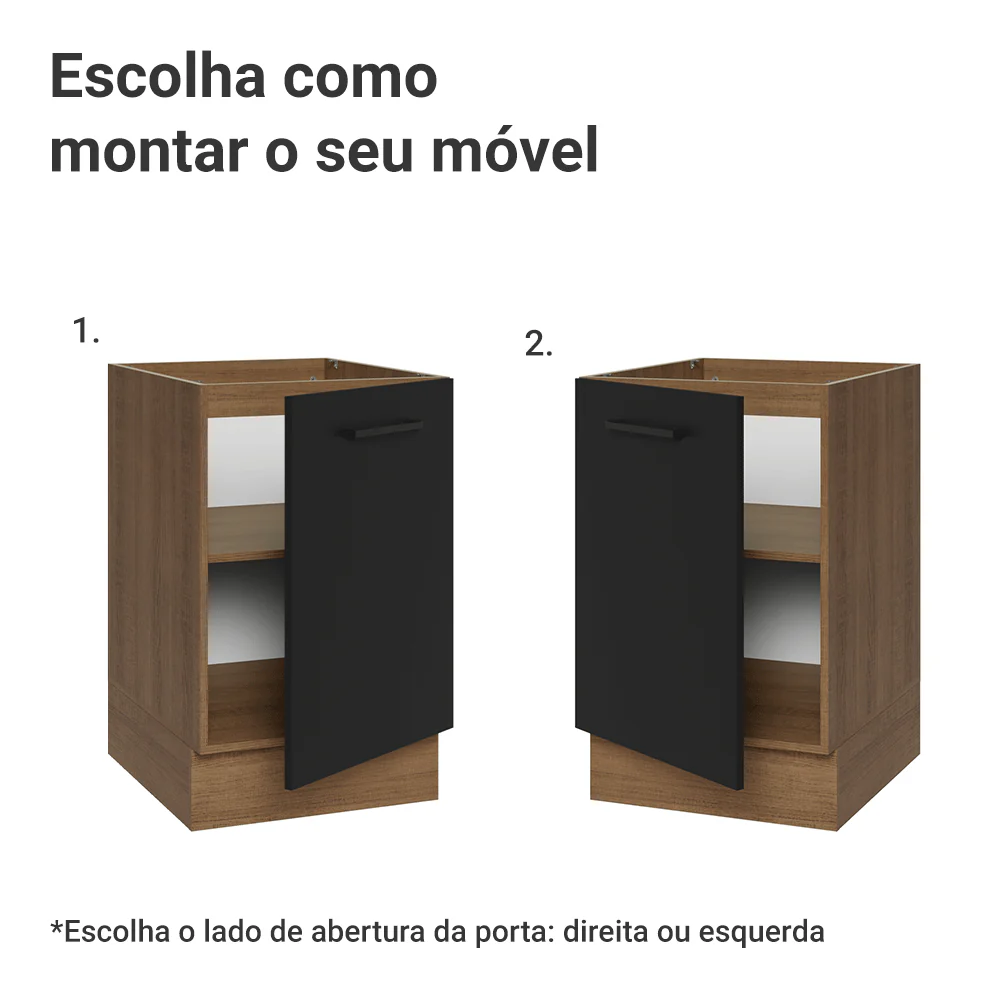 Balcão de Cozinha 50 x 60cm 1 Porta (Sem Tampo) Rustic/Preto Agata Madesa - Image 4