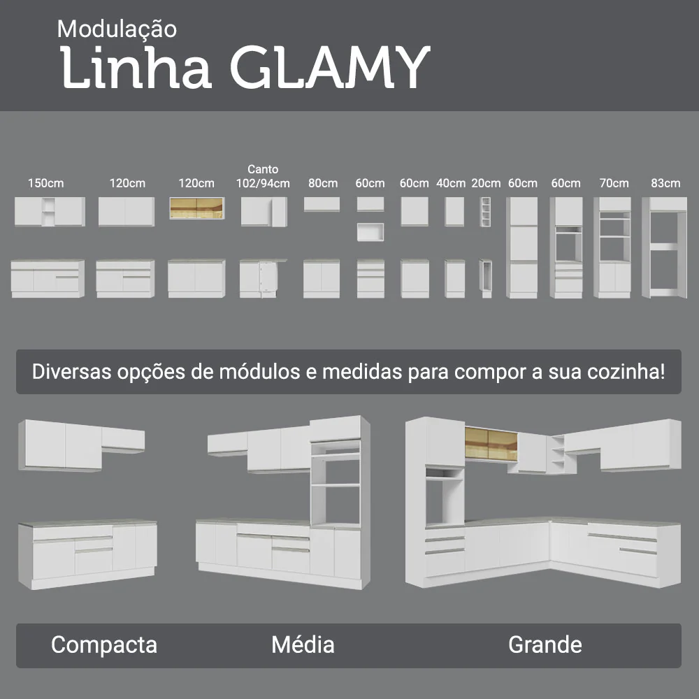 Balcão de Cozinha 50cm 1 Porta Branco Glamy Madesa - Image 9