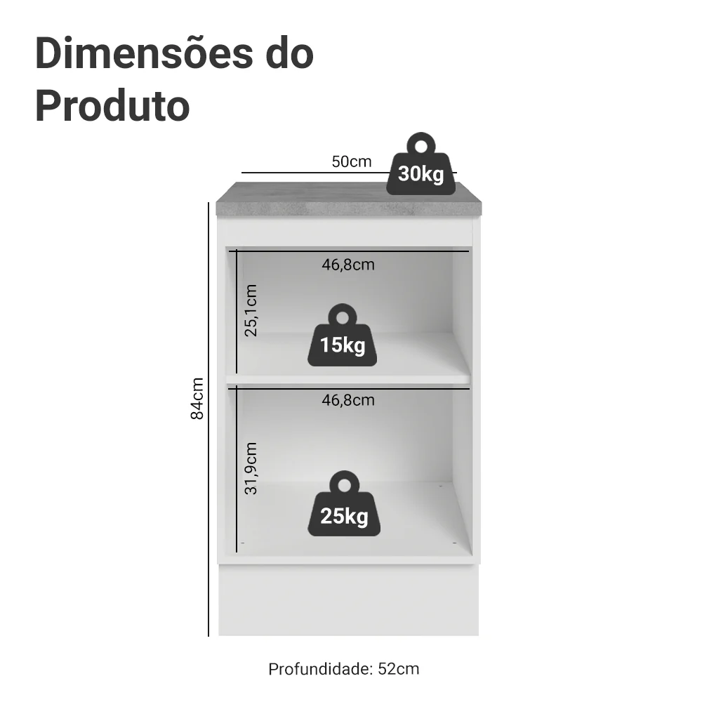 Balcão de Cozinha 50cm 1 Porta Branco/Preto Agata Madesa - Image 2
