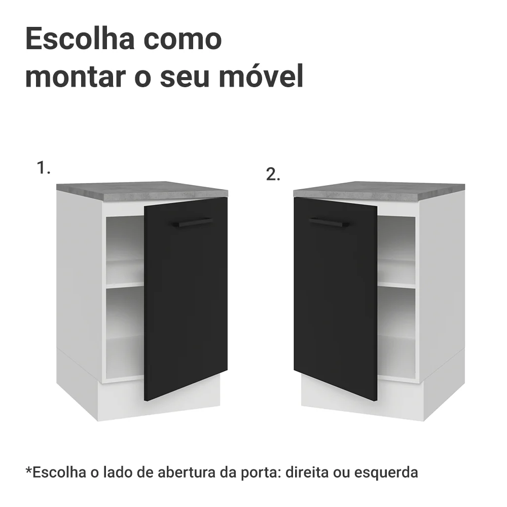 Balcão de Cozinha 50cm 1 Porta Branco/Preto Agata Madesa - Image 4