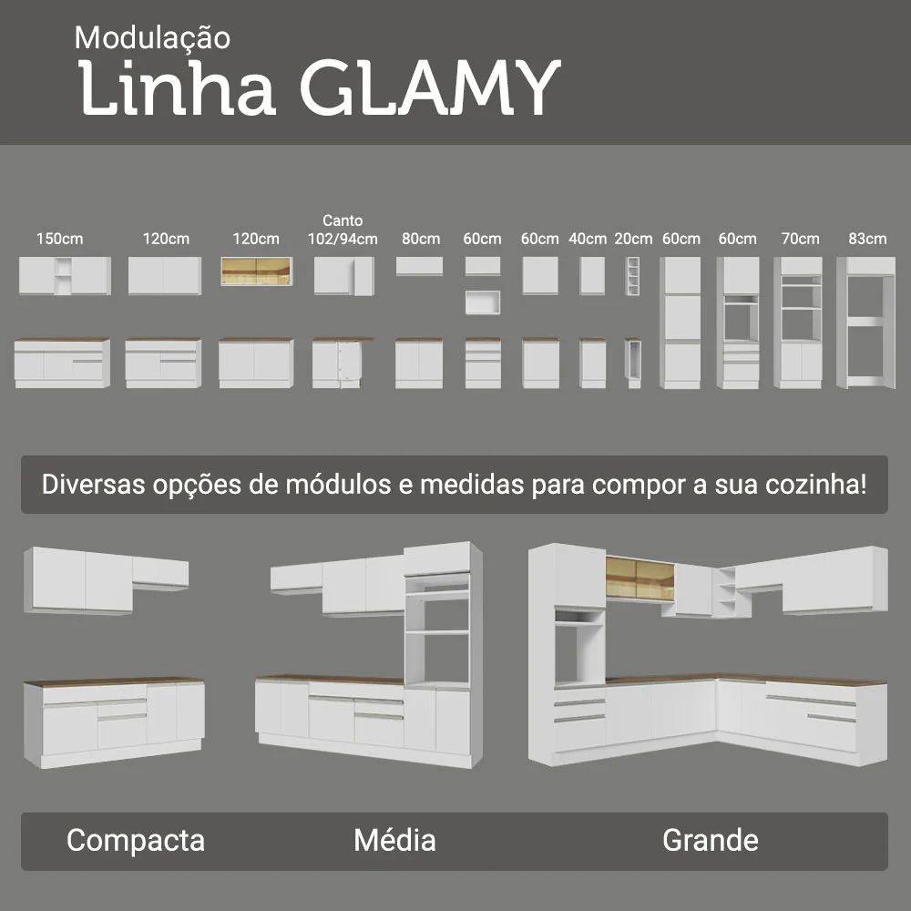 Balcão de Cozinha 50cm 1 Porta Branco Tampo Rustic Glamy Madesa - Image 9