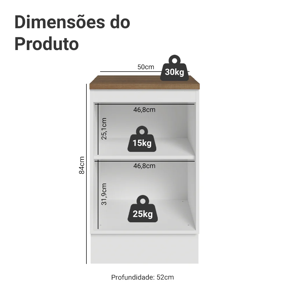 Balcão de Cozinha 50cm 1 Porta Branco Tampo Rustic Vik Madesa - Image 2