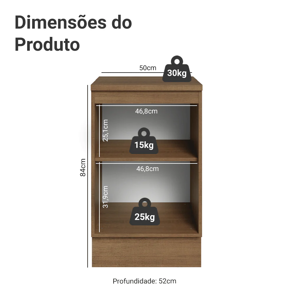 Balcão de Cozinha 50cm 1 Porta Rustic/Branco Vik Madesa - Image 2