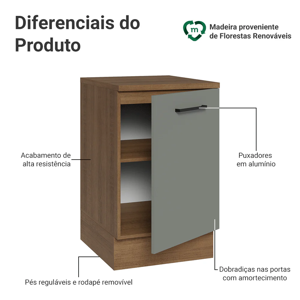 Balcão de Cozinha 50cm 1 Porta Rustic/Cinza Agata Madesa - Image 3