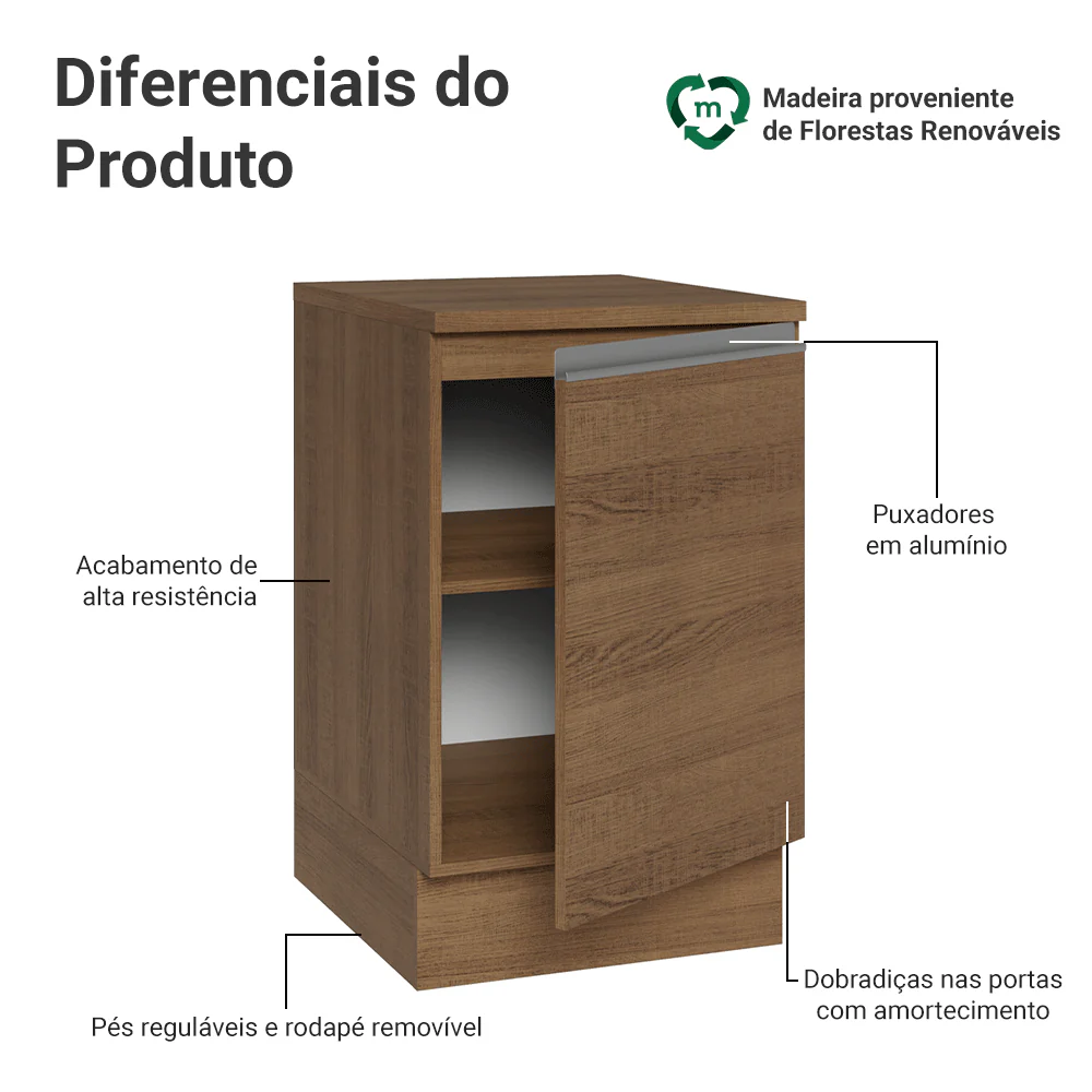 Balcão de Cozinha 50cm 1 Porta Rustic Glamy Madesa - Image 3