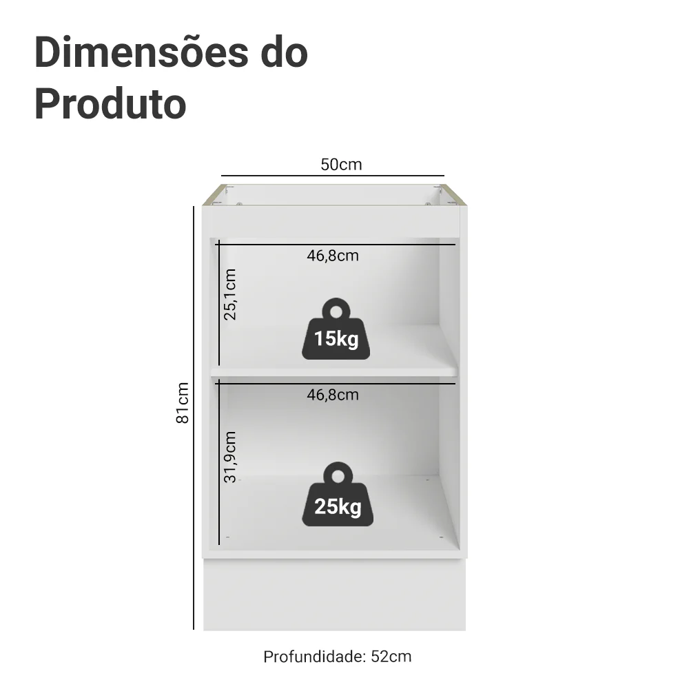 Balcão de Cozinha 50cm 1 Porta (Sem Tampo) Branco Agata Madesa - Image 2