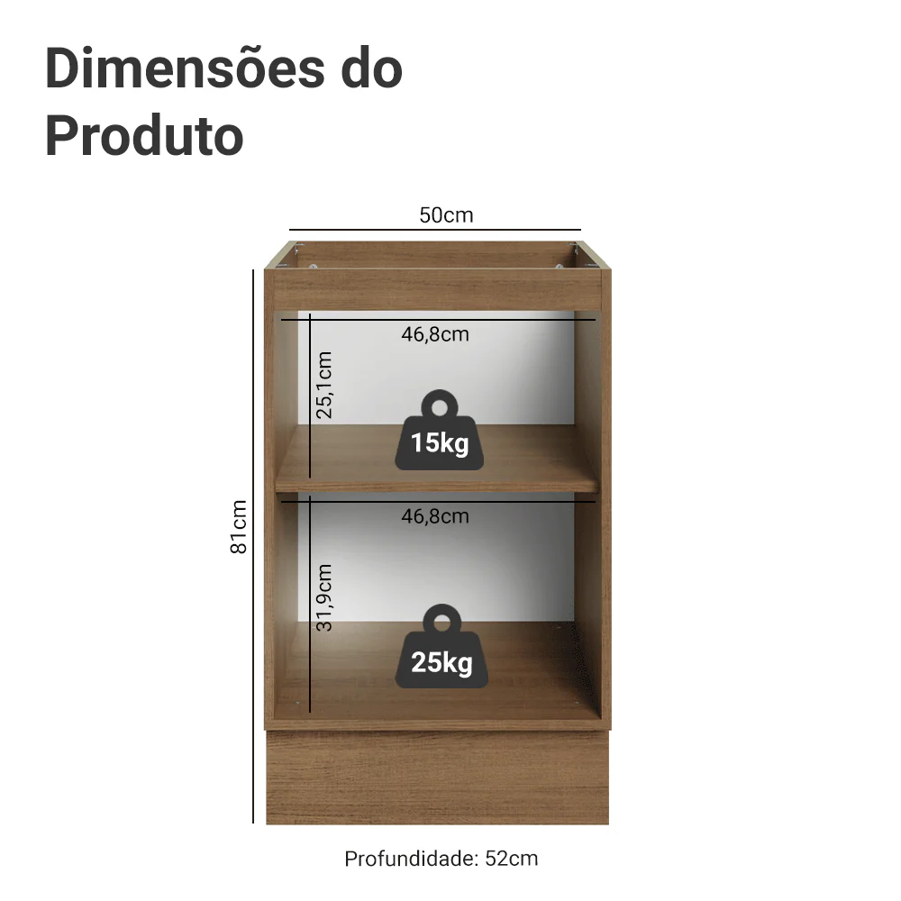Balcão de Cozinha 50cm 1 Porta (Sem Tampo) Rustic/Preto Agata Madesa - Image 2