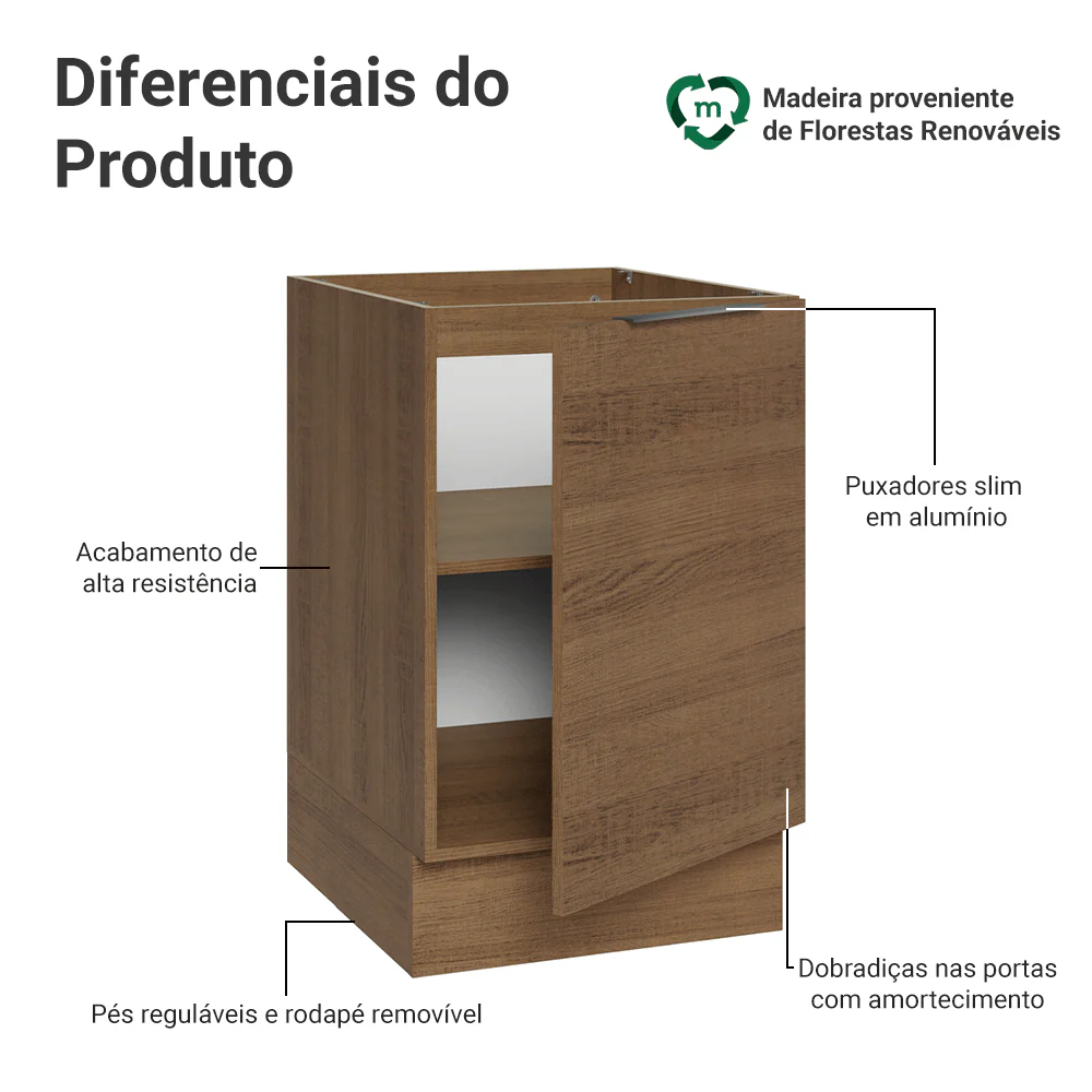 Balcão de Cozinha 50cm 1 Porta (Sem Tampo) Rustic Stella Madesa - Image 3