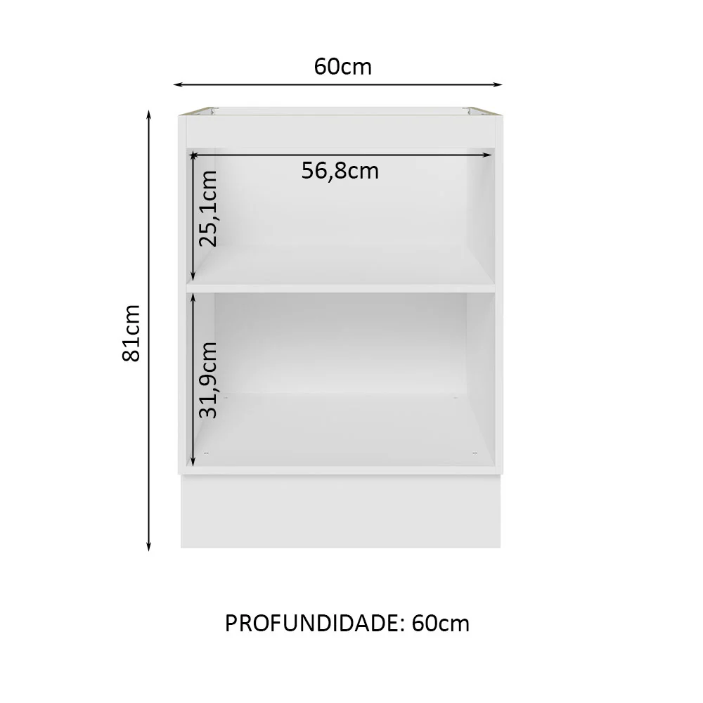 Balcão Cozinha 60 x 60 cm 1 Porta (Sem Tampo) Branco/Rustic Glamy Madesa - Image 3