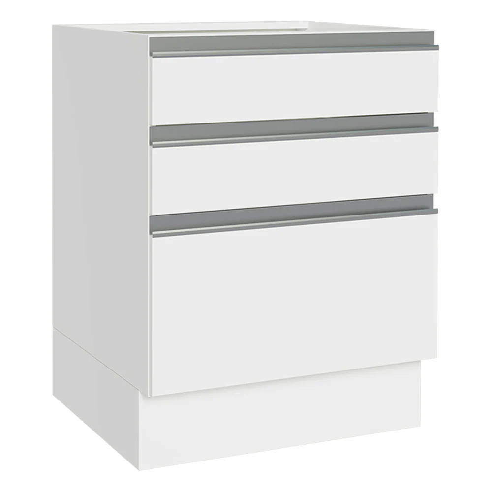 Balcão Cozinha 60 x 60 cm 3 Gavetas (Sem Tampo) Branco Glamy Madesa