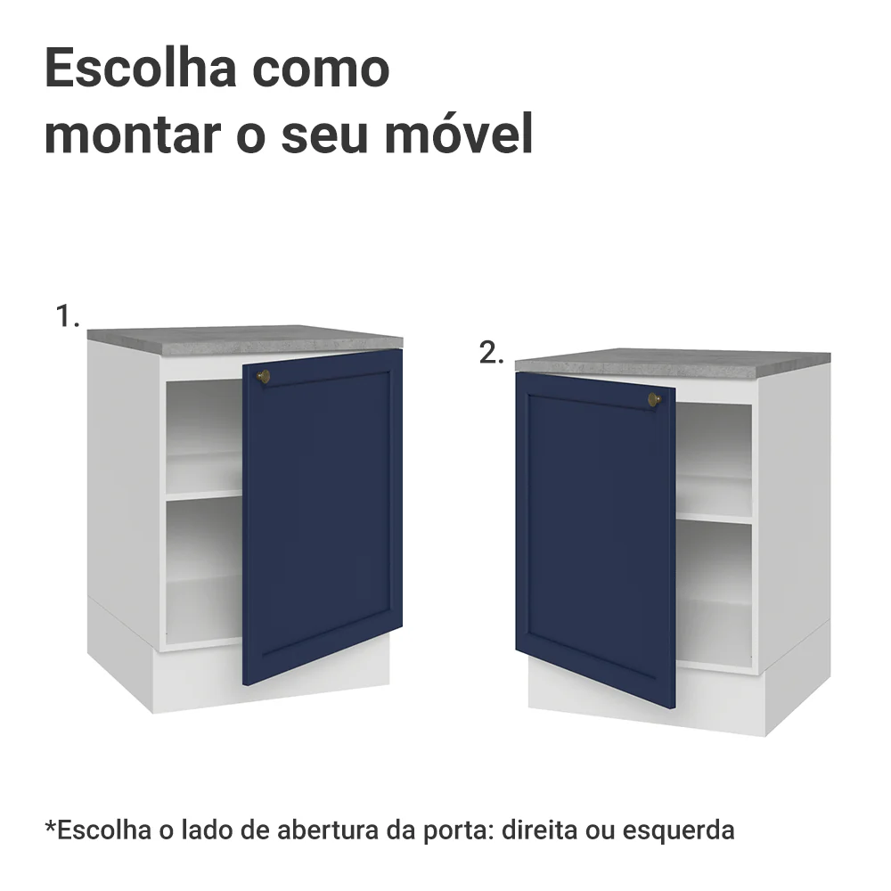 Balcão de Cozinha 60 x 60 cm 1 Porta (Com Tampo) Branco/Azul Vik Madesa - Image 4