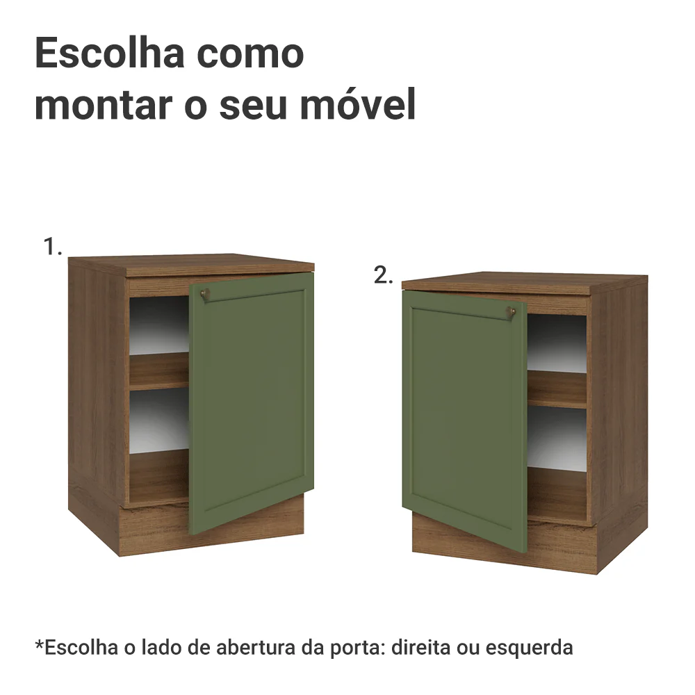 Balcão de Cozinha 60 x 60 cm 1 Porta (Com Tampo) Rustic/Verde Vik Madesa - Image 4