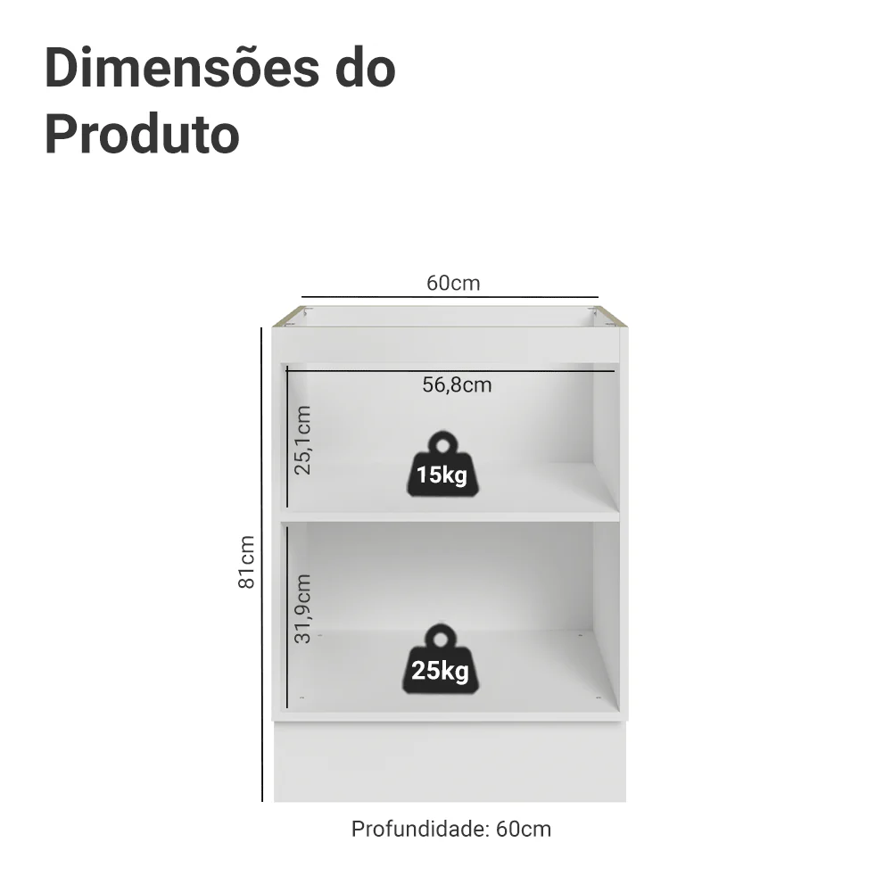 Balcão de Cozinha 60 x 60 cm 1 Porta (Sem Tampo) Branco/Azul Vik Madesa - Image 2