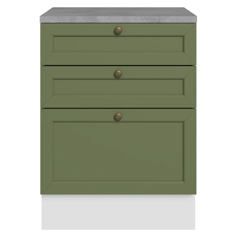 Balcão de Cozinha 60 x 60 cm 3 Gavetas (Com Tampo) Branco/Verde Vik Madesa - Image 4