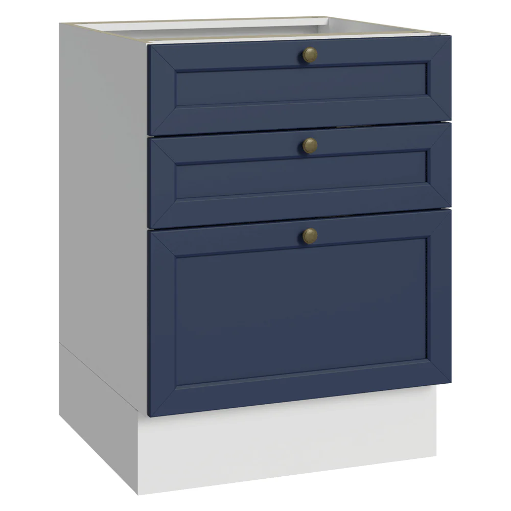 Balcão de Cozinha 60 x 60 cm 3 Gavetas (Sem Tampo) Branco/Azul Vik Madesa