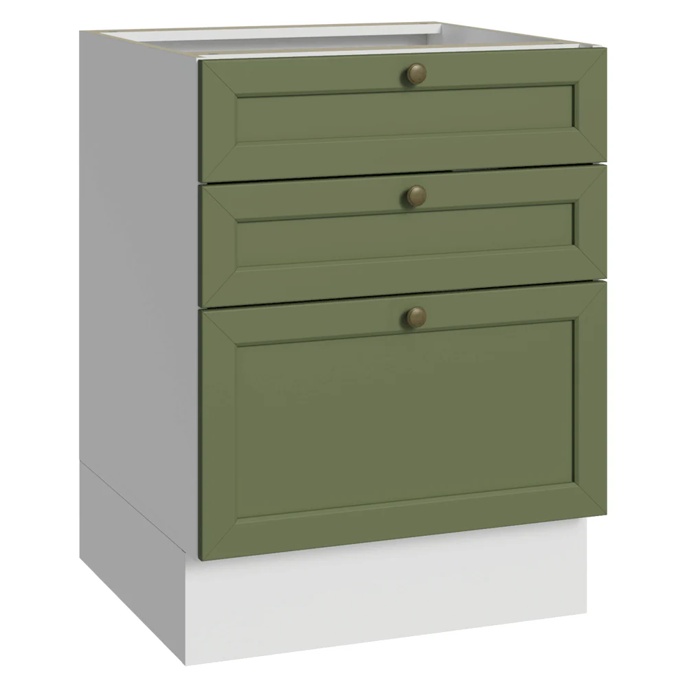 Balcão de Cozinha 60 x 60 cm 3 Gavetas (Sem Tampo) Branco/Verde Vik Madesa