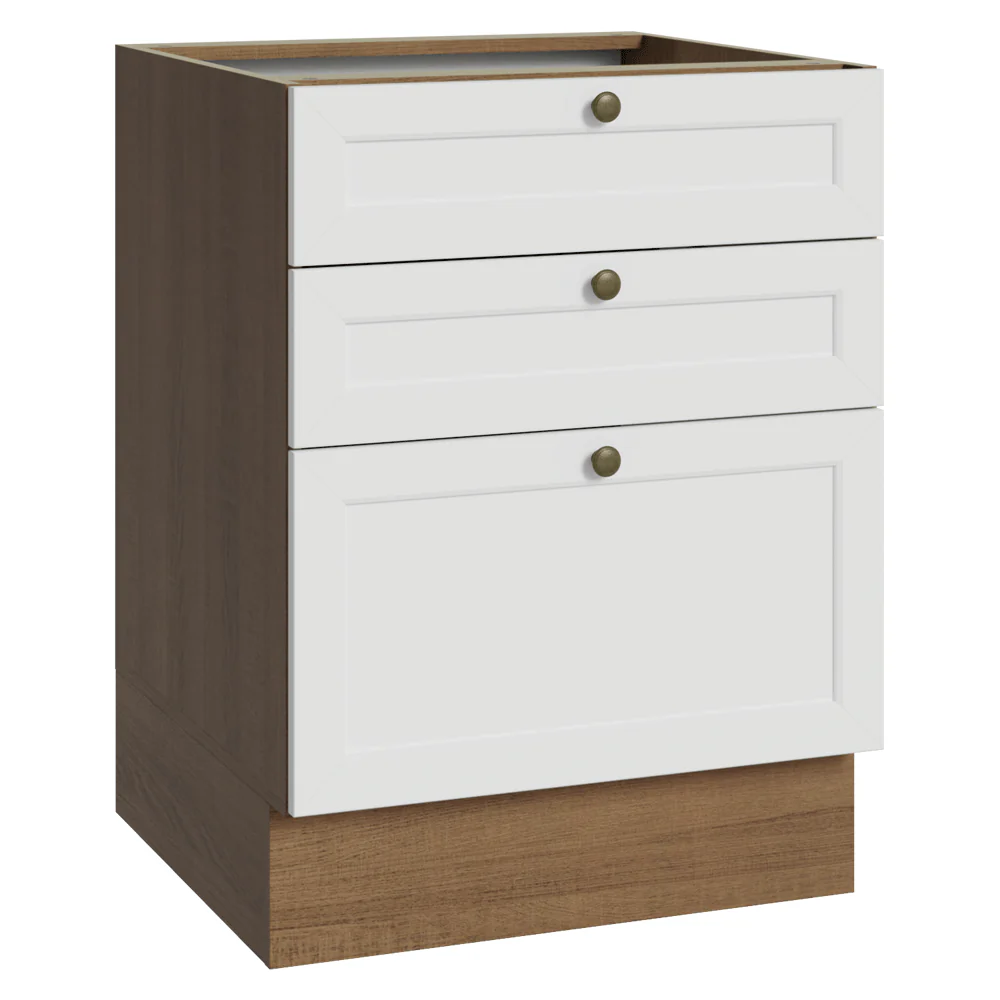 Balcão de Cozinha 60 x 60 cm 3 Gavetas (Sem Tampo) Rustic/Branco Vik Madesa