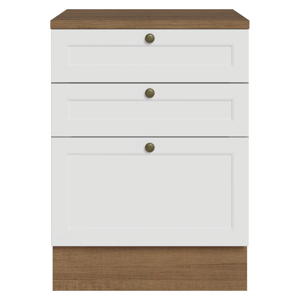 Balcão de Cozinha 60 cm 3 Gavetas Rustic/Branco Vik Madesa - Image 4