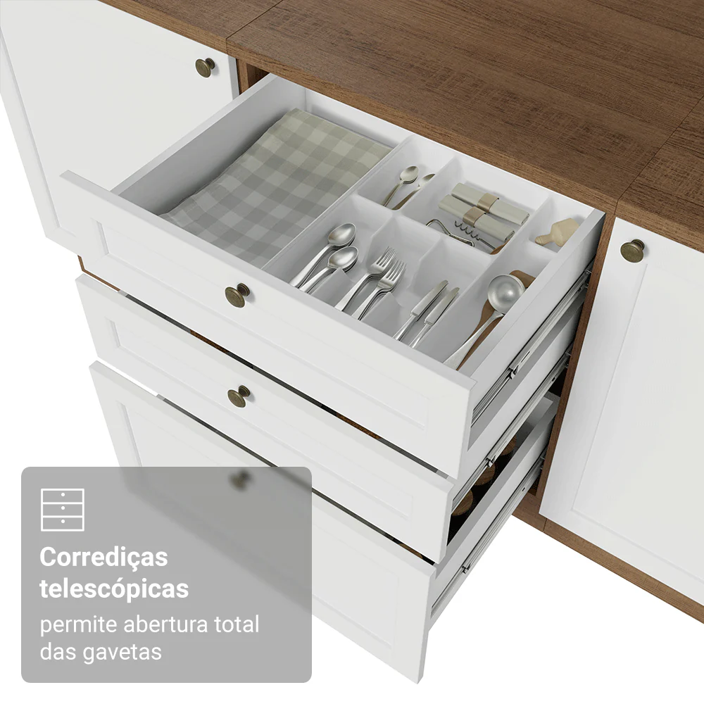 Balcão de Cozinha 60 cm 3 Gavetas Rustic/Branco Vik Madesa - Image 7