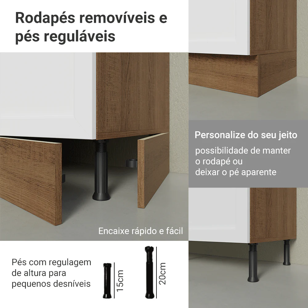 Balcão de Cozinha 60 cm 3 Gavetas Rustic/Branco Vik Madesa - Image 9