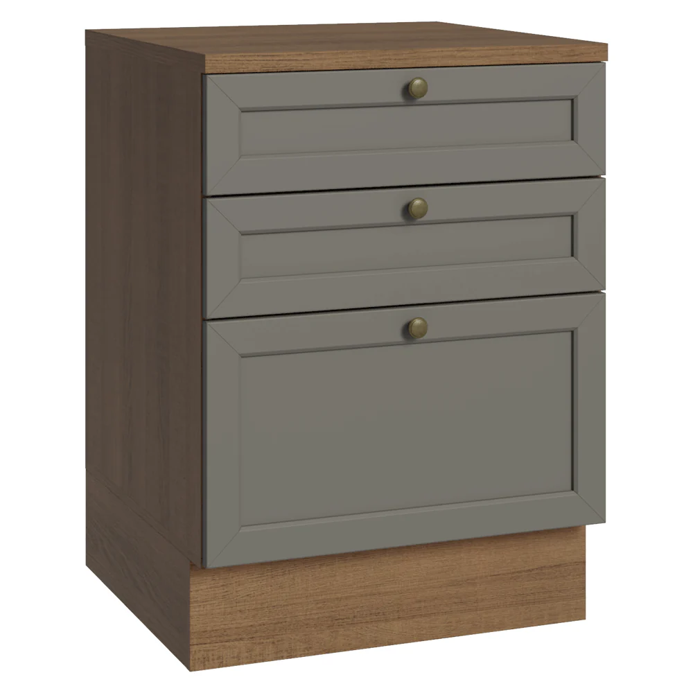 Balcão de Cozinha 60 cm 3 Gavetas Rustic/Cinza Vik Madesa