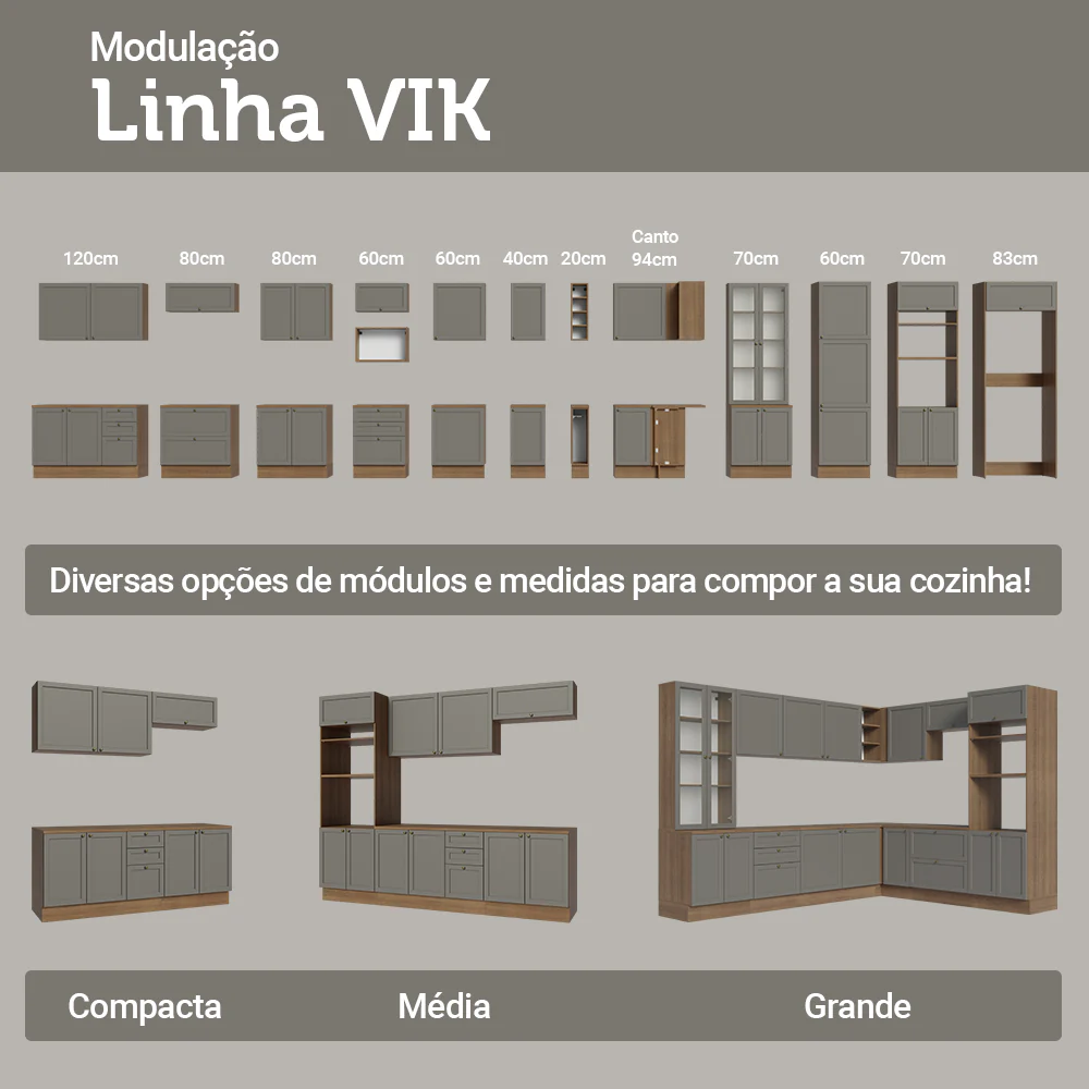 Balcão de Cozinha 60 cm 3 Gavetas Rustic/Cinza Vik Madesa - Image 10