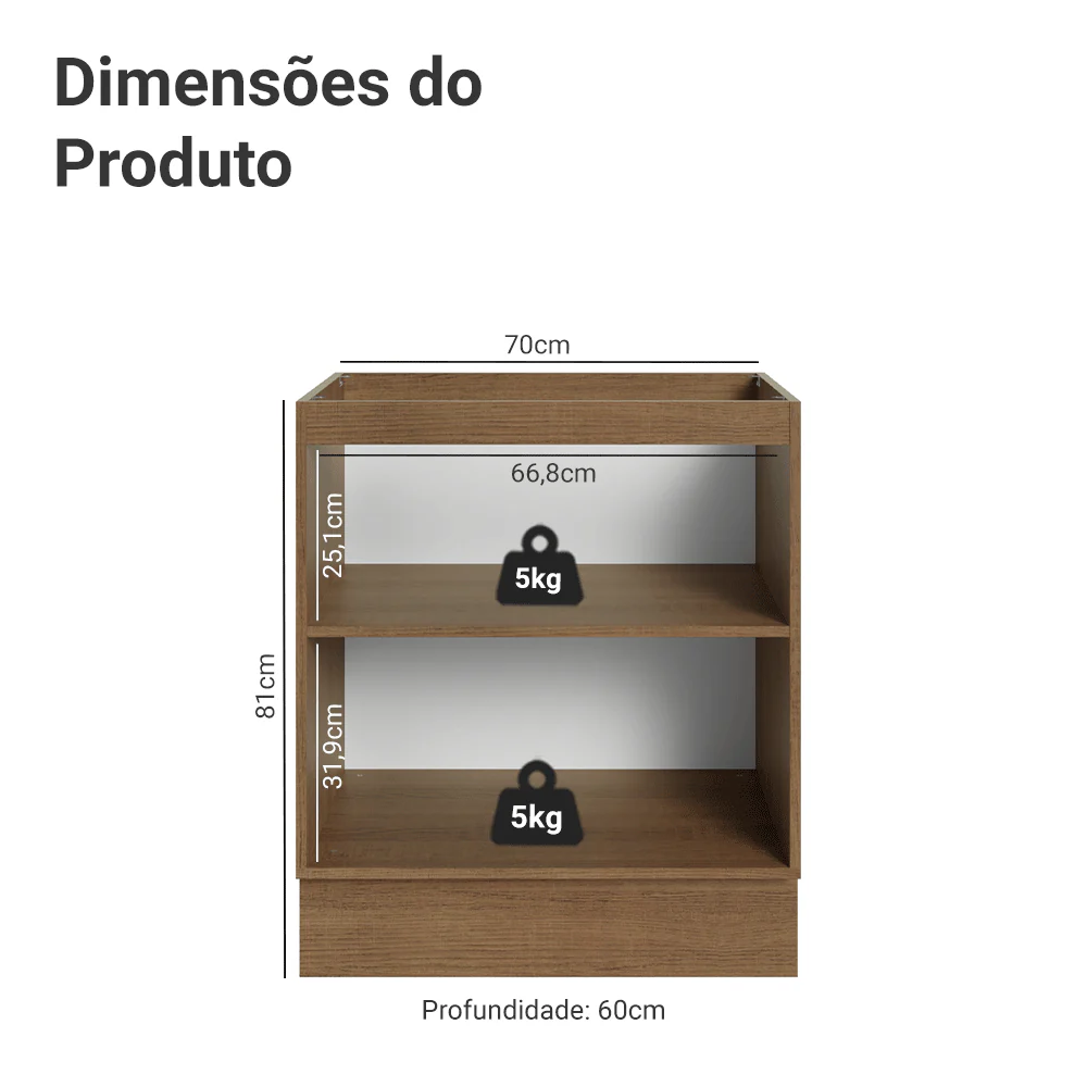 Balcão de Cozinha 70 x 60 cm 2 Portas (Sem Tampo) Rustic/Verde Vik Madesa - Image 2