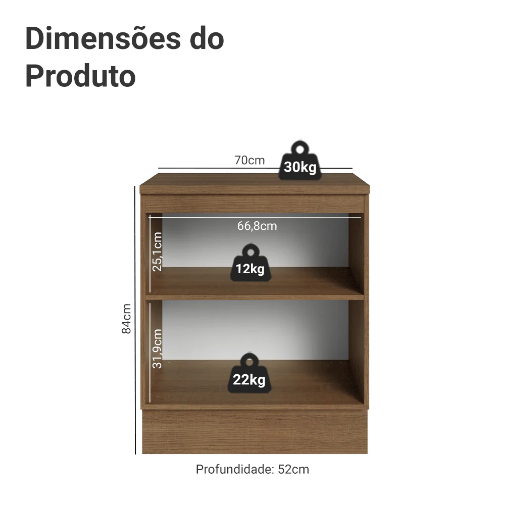 Balcão de Cozinha 70 cm 2 Portas Rustic/Azul Vik Madesa - Image 2