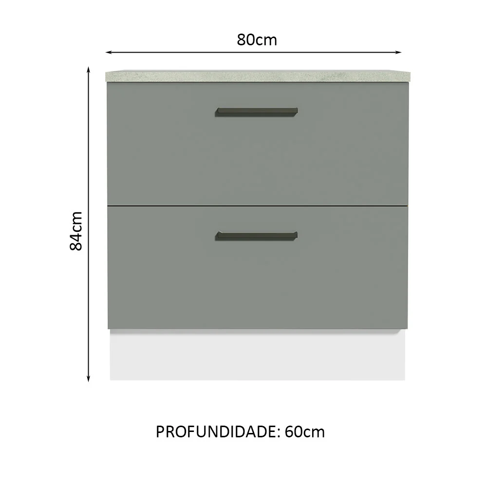Balcão de Cozinha 80 x 60 cm 2 Gavetas (Com Tampo) Branco/Cinza Agata Madesa - Image 2