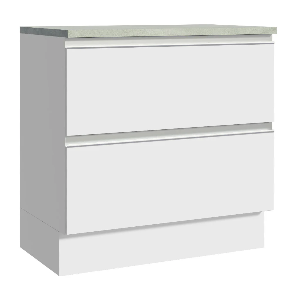 Balcão de Cozinha 80 x 60 cm 2 Gavetas (Com Tampo) Branco Glamy Madesa