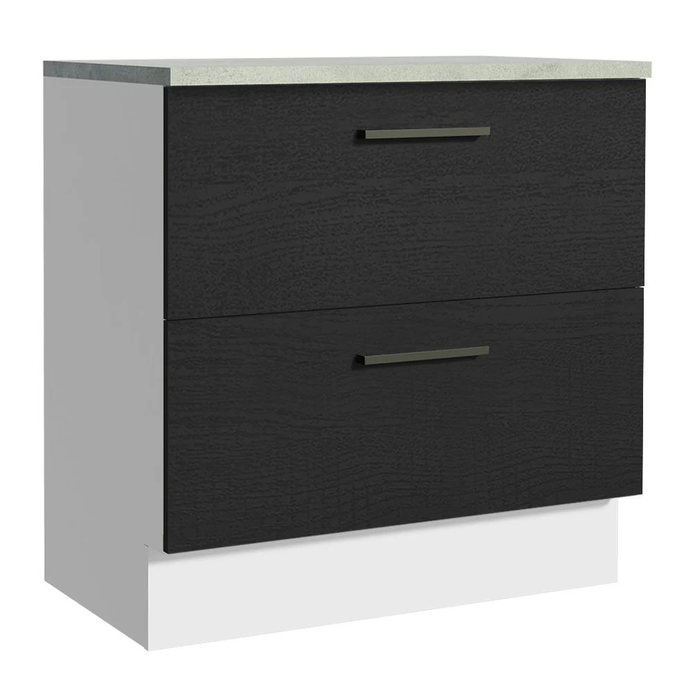 Balcão de Cozinha 80 x 60 cm 2 Gavetas (Com Tampo) Branco/Preto Agata Madesa