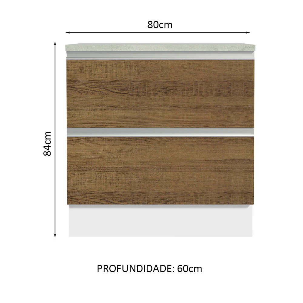 Balcão de Cozinha 80 x 60 cm 2 Gavetas (Com Tampo) Branco/Rustic Glamy Madesa - Image 2
