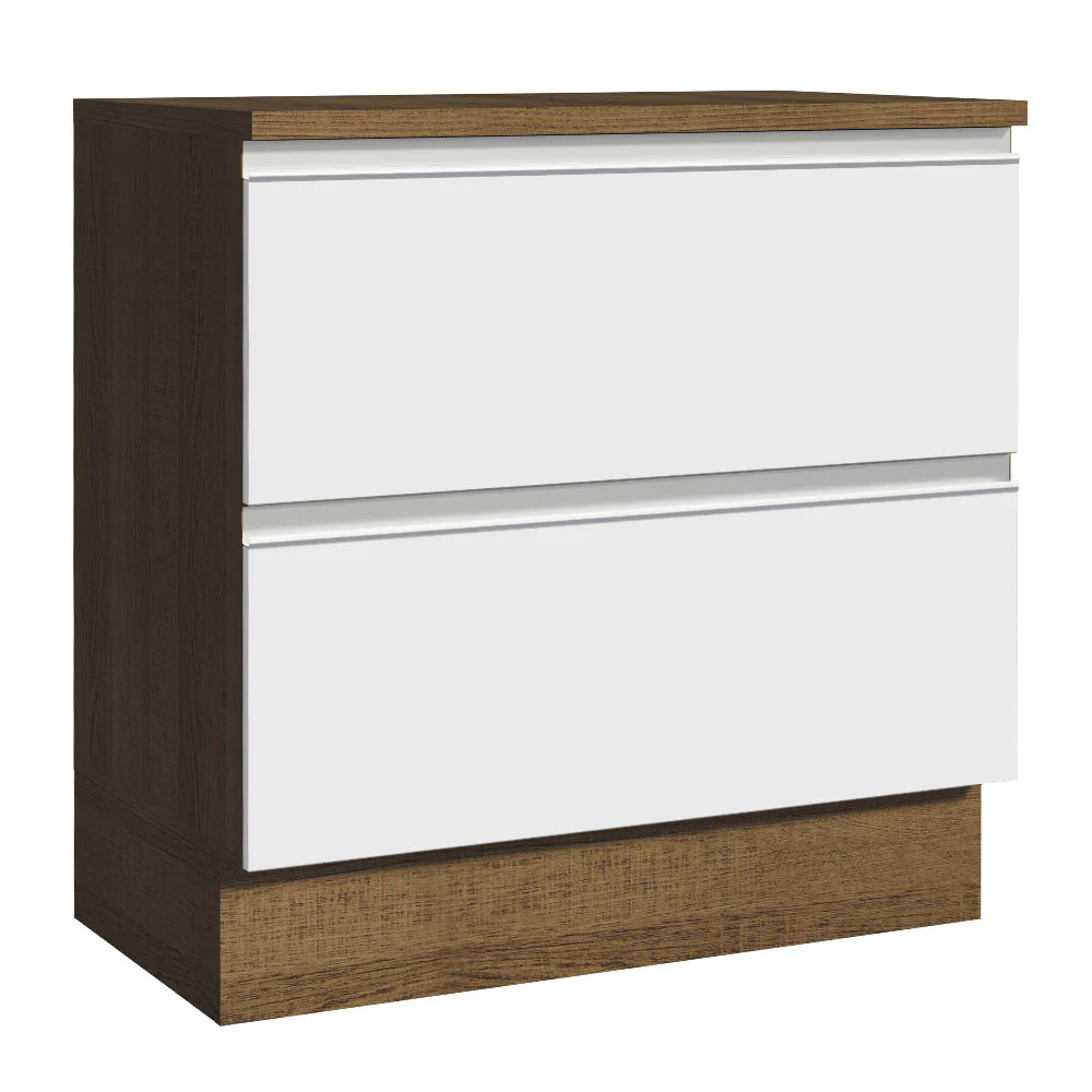 Balcão de Cozinha 80 x 60 cm 2 Gavetas (Com Tampo) Rustic/Branco Glamy Madesa